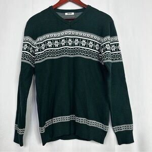 Coofandy Sweater Christmas Winter Long Sleeve Stretch Green Mens Medium Preppy